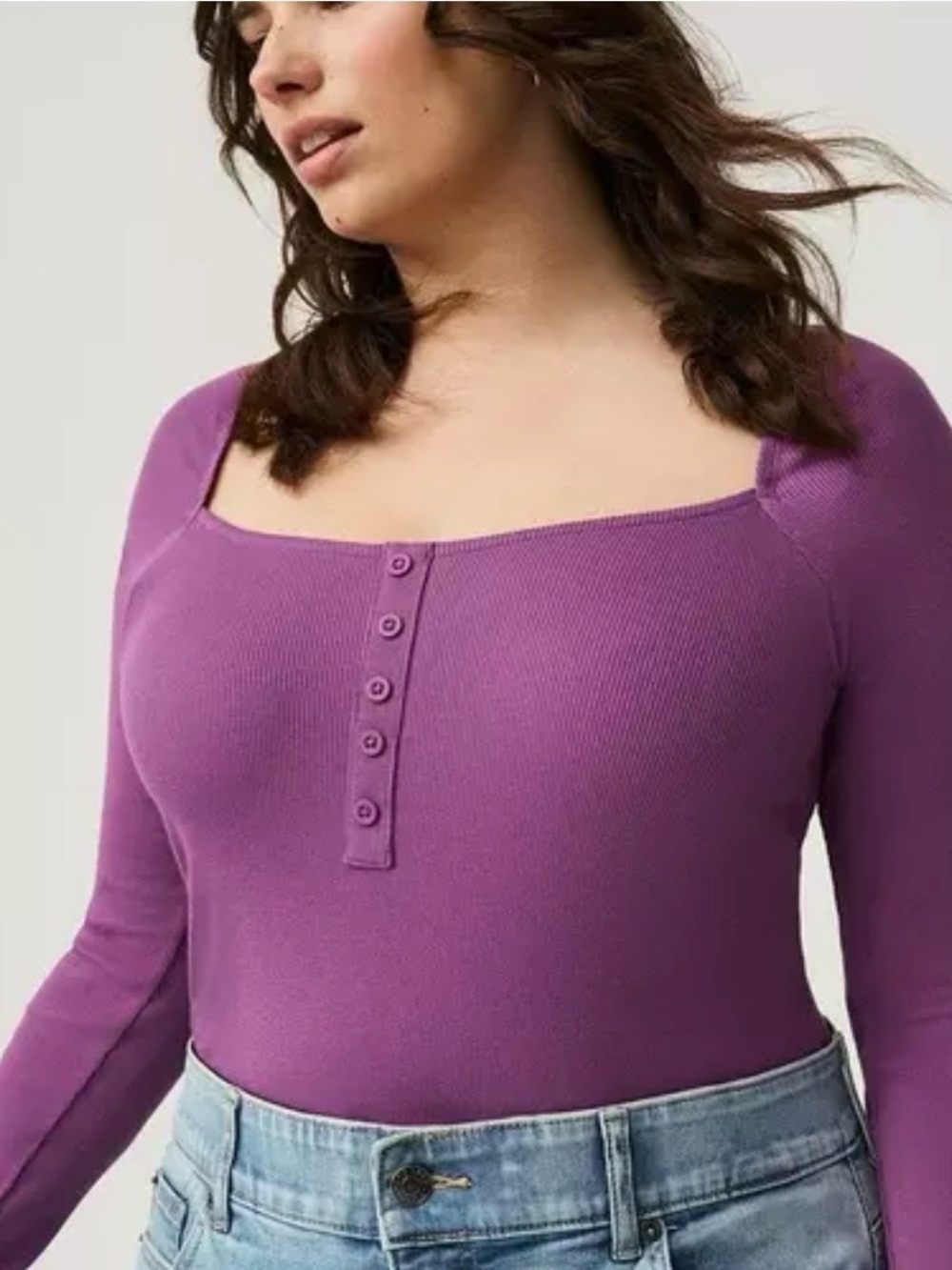 Torrid Vibrant Purple Ribbed Square Neck Henley